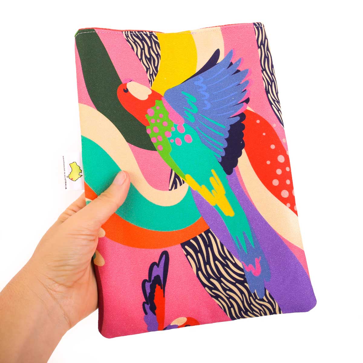 book-sleeve-bright-colours-parrot-mimi-handmade-australia