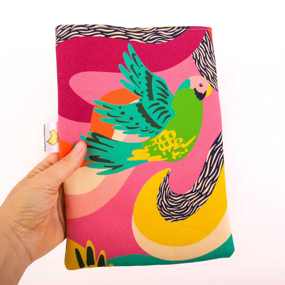 book-sleeve-green-parrot-ellie-whittaker-fabric-mimi-handmade-australia