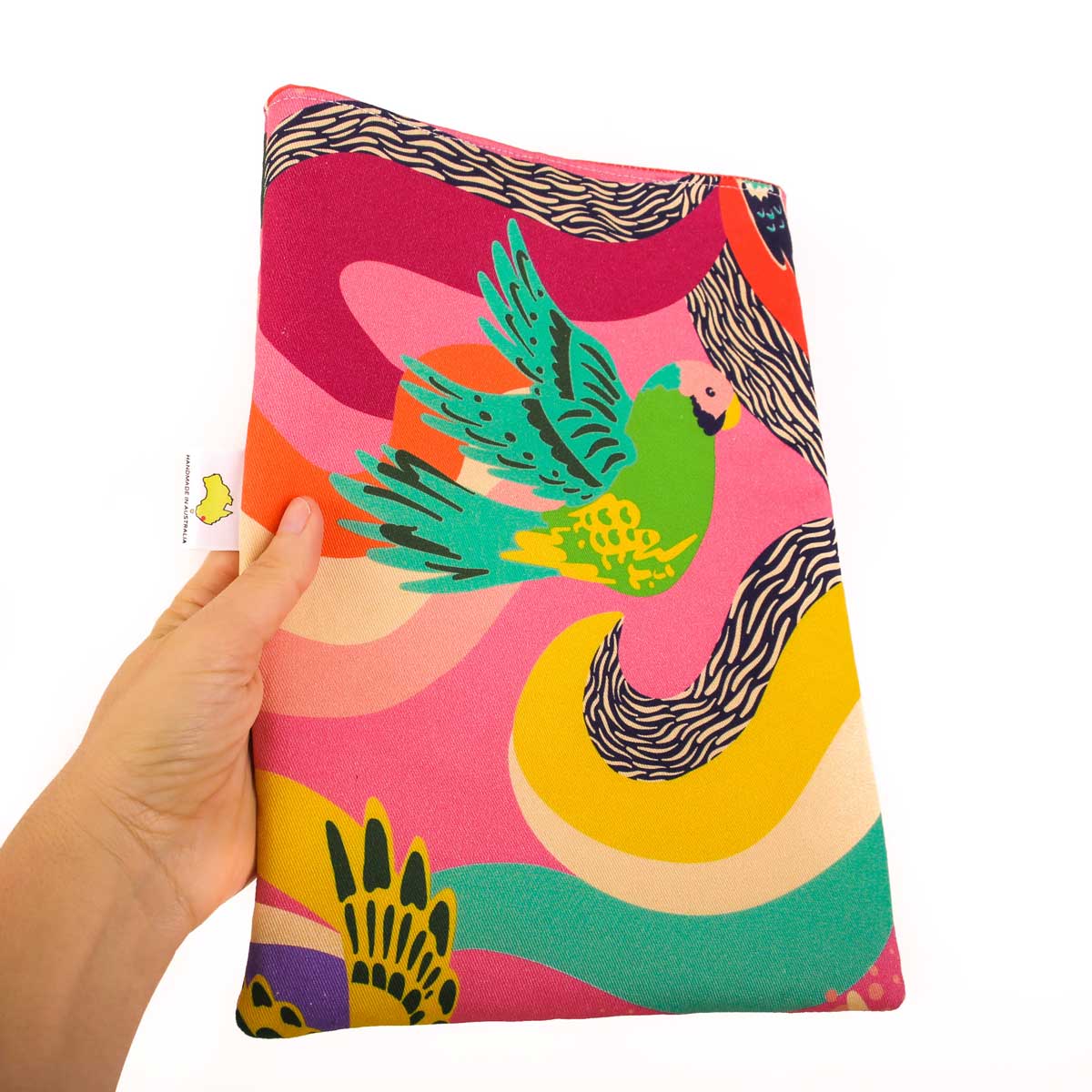 book-sleeve-green-parrot-ellie-whittaker-print-mimi-handmade-australia