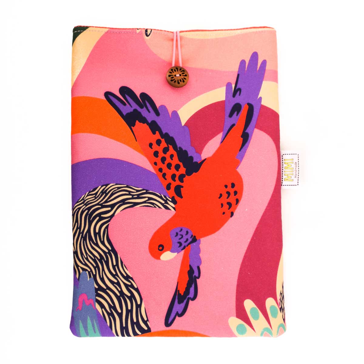 book-sleeve-padded-parrot-print-colourful-mimi-handmade-australia