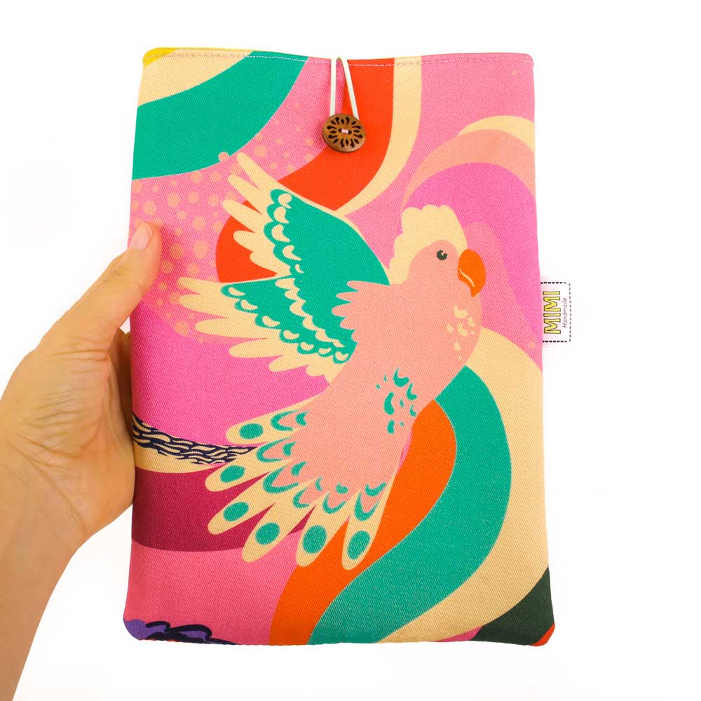 book-sleeve-pink-parrot-ellie-whittaker-fabric-mimi-handmade-australia