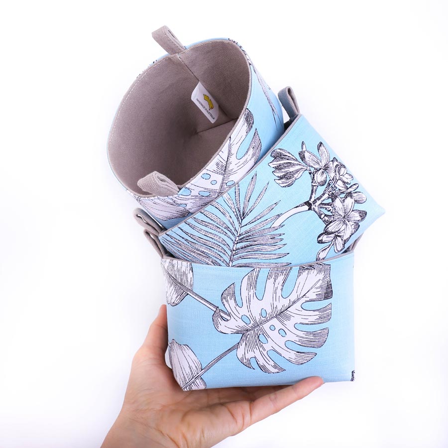 decorative-storage-baskets-blue-botanical-monstera-homewares-mimi-handamde-australia