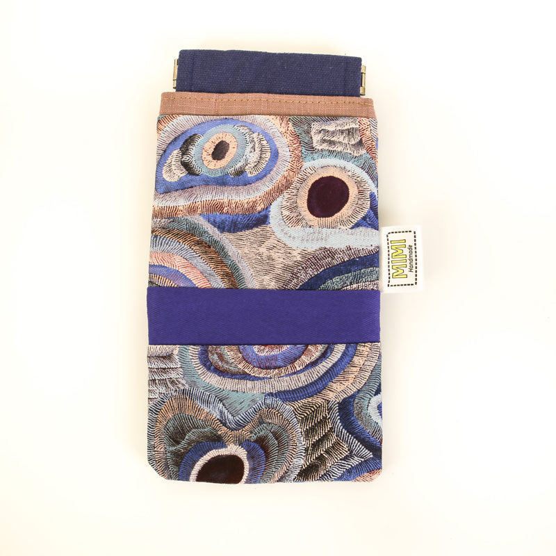 glasses-pouch-aboriginal-art-blue-upcycled-fabric-mimi-handmade-australia