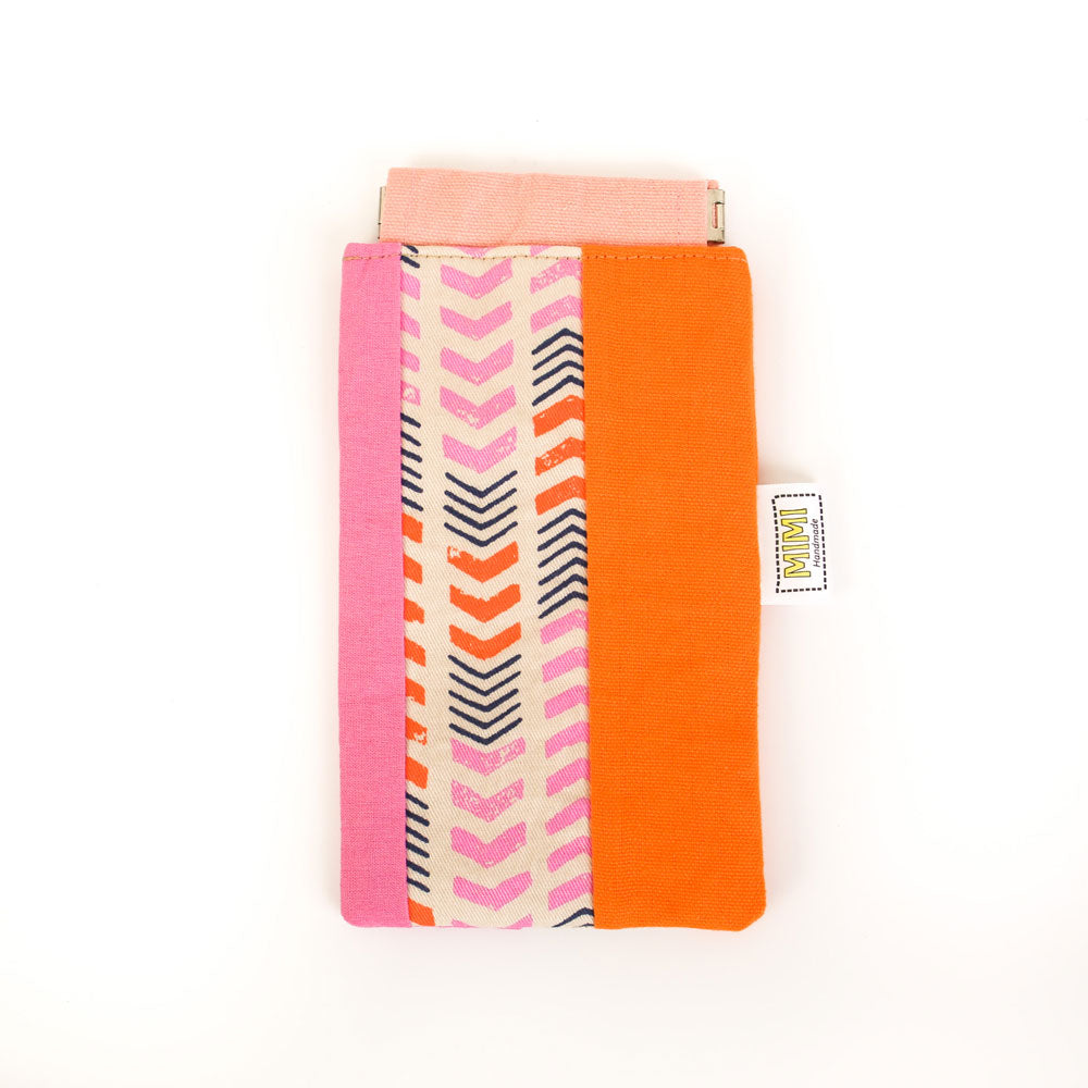 glasses-pouch-pink-orange-print-automatic-snap-closure-mimi-handmade-australia