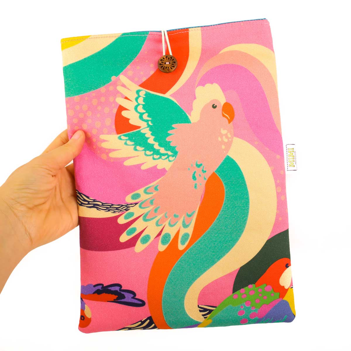 large-book-sleeve-kindle-parrot-print-mimi-handmade-australia