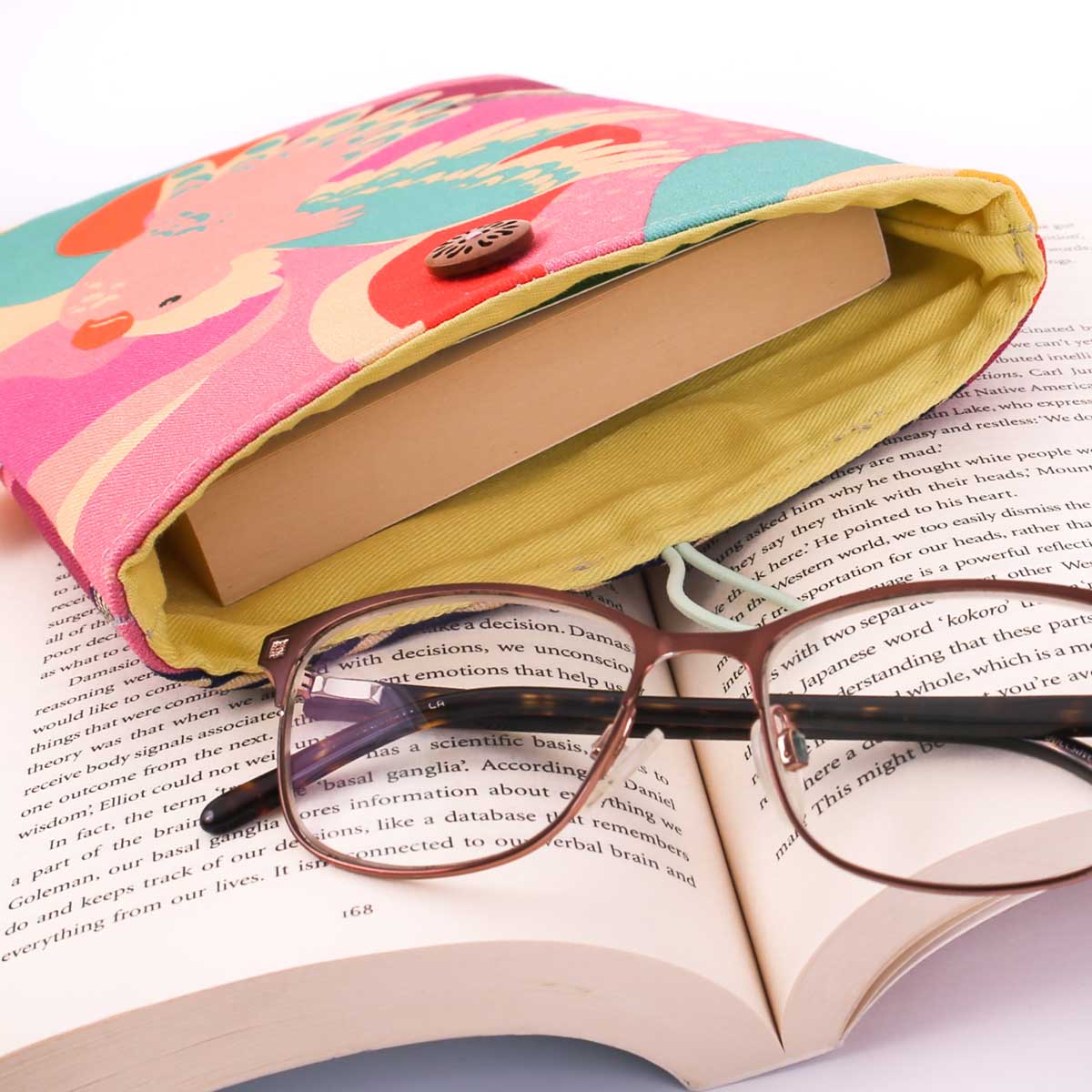 padded-book-sleeve-button-closure-parrots-ellie-whittaker-fabric-mimi-handmade-australia