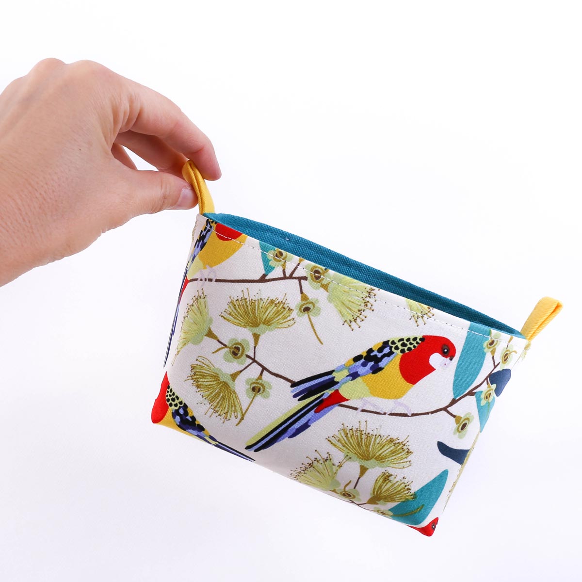 small-storage-basket-yellow-birds-native-rosella-australiana-gifts-mimi-handmade-australia