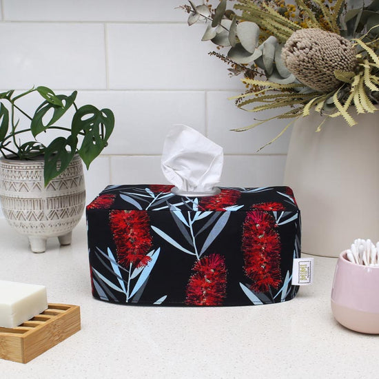 tissue-box-cover-bathroom-black-banksia-print-australiana-gifts-mimi-handmade-australia