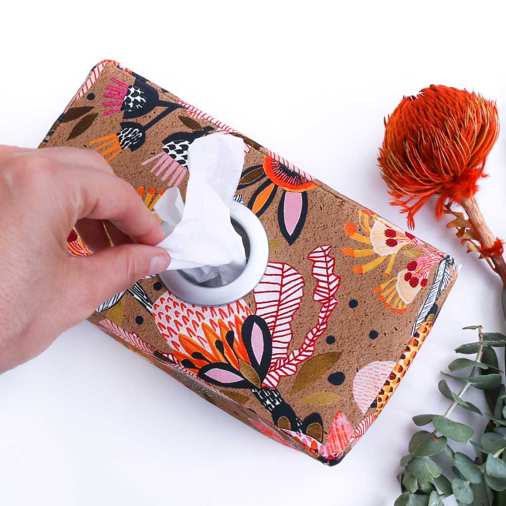 tissue-box-cover-brown-protea-flower-print-australiana-gifts-mimi-handmade-australia
