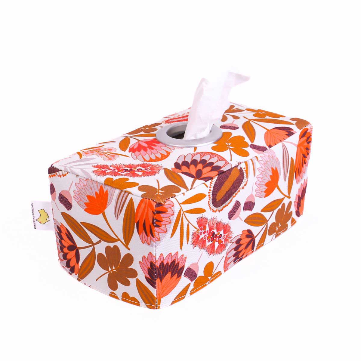 tissue-box-cover-native-flowers-orange-rust-australiana-gifts-mimi-handmade-australia