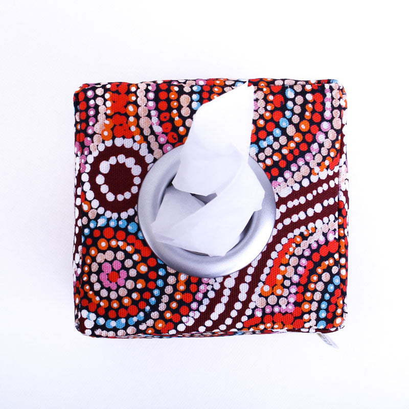 tissue-box-cover-red-aboriginal-dots-art-top-view