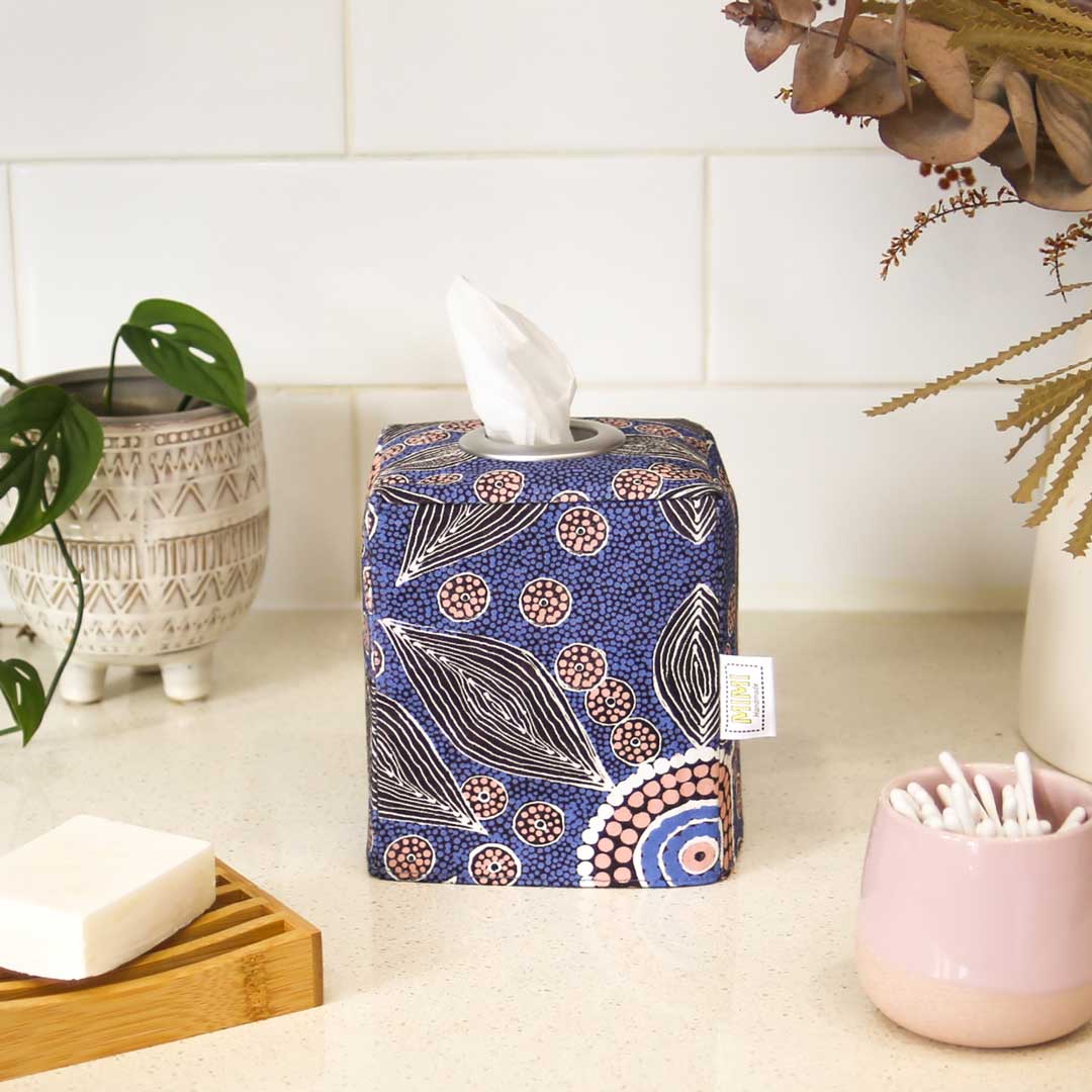 tissue-box-cover-square-blue-aboriginal-print.mimi-handmade-australia