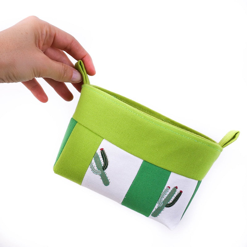small-storage-basket-upcycled-fabric-patchwork-green-cactus-homewares-mimi-handmade-australia