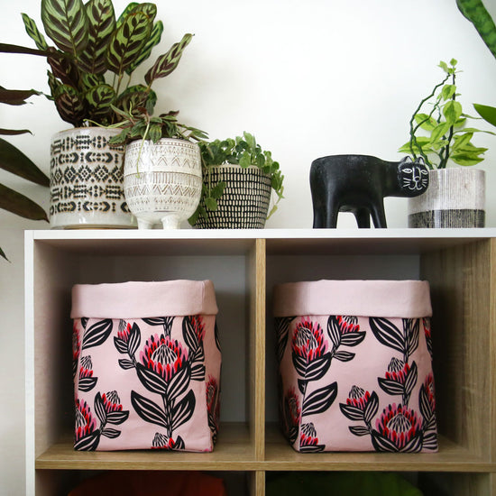 cube-storage-boxes-for-shelves-pink-protea-flowers-mimi-handmade-australia