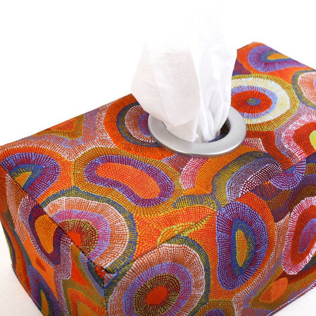 indigenious-art-detail-orange-rectangular-facial-tissue-holder-silver-ring-opening