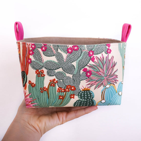medium storage fabric basket for cactus lover, handmade in Australia by MIMI Handmade