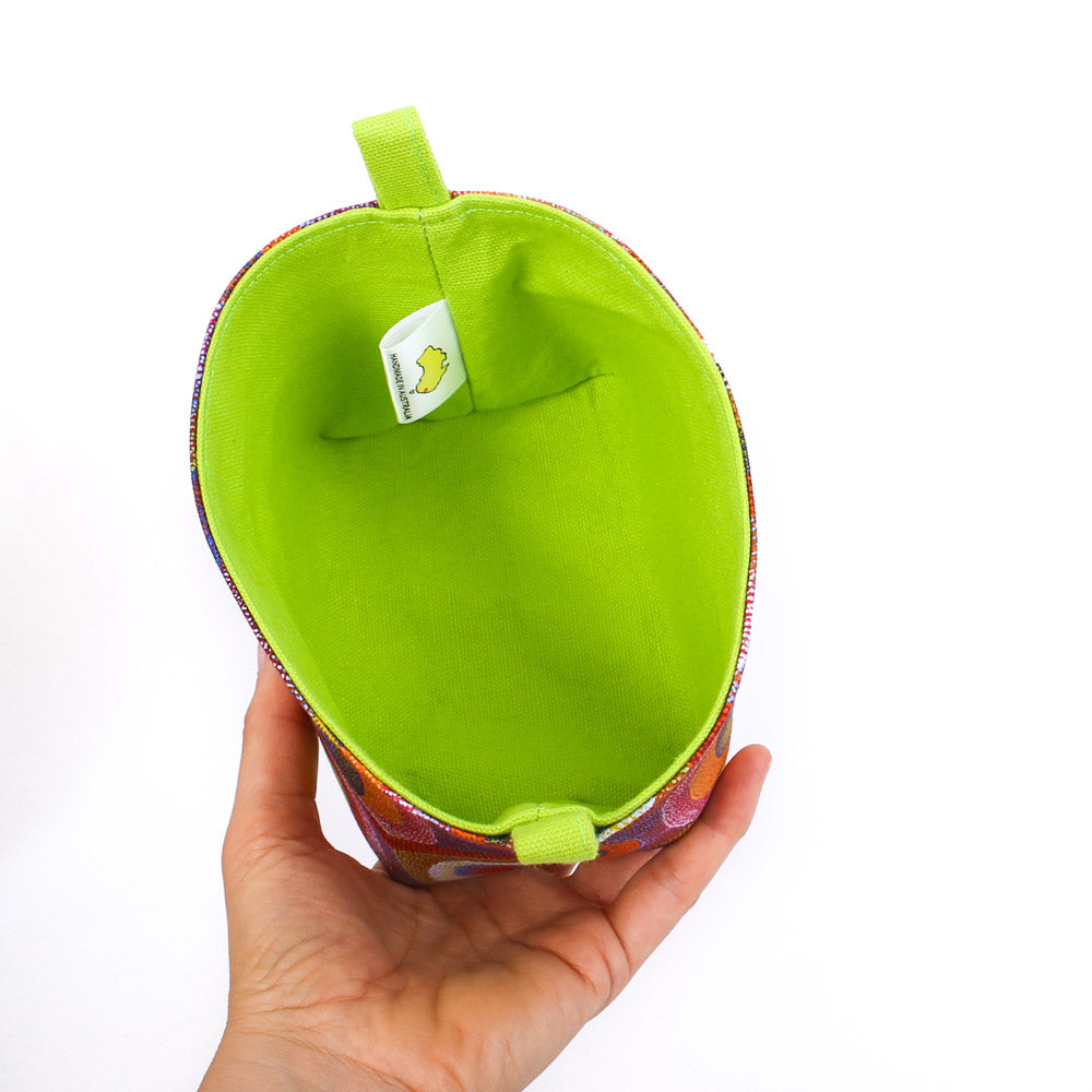 small-green-basket-handmade-in-Australia-featuring-aboriginal-artwork