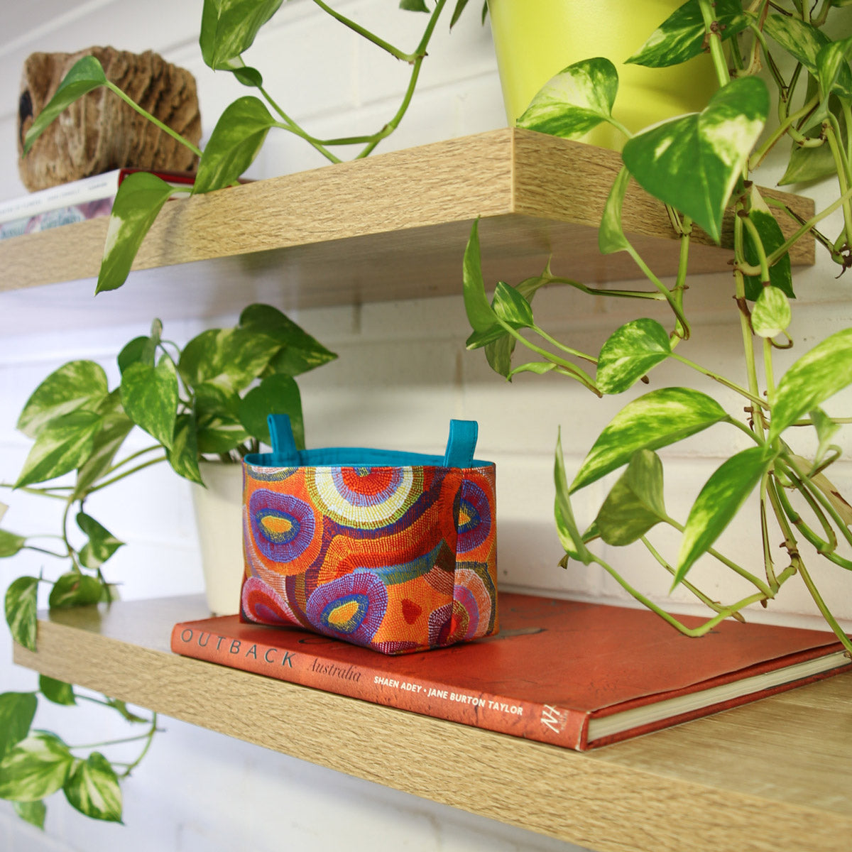 small-fabric-basket-featuring-original-Warlu-water-dreaming-aboriginal-artwork-shelving-decor