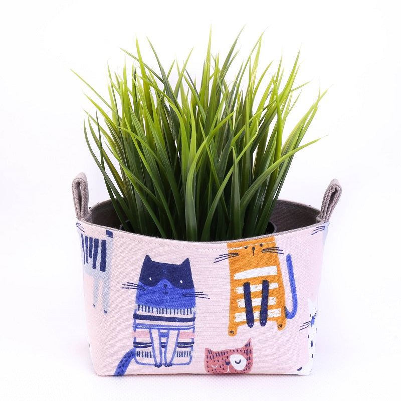 cat-basket-with-faux-plant-handmade-homewares-australia