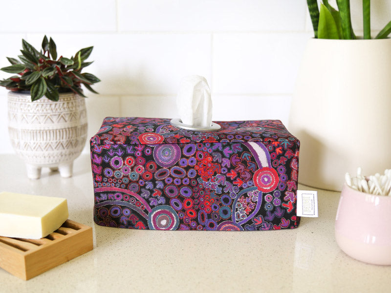 violet-rectangular-tissue-box-cover-aboriginal-art-print-bathroom-decor