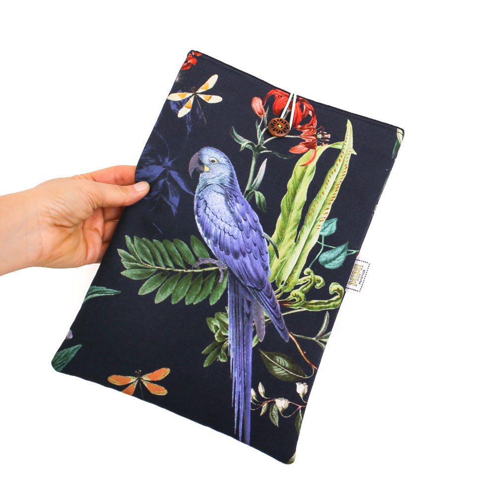 
                  
                    black-book-sleeve-blue-parrot-floral-print-mimi-handmade-australia
                  
                