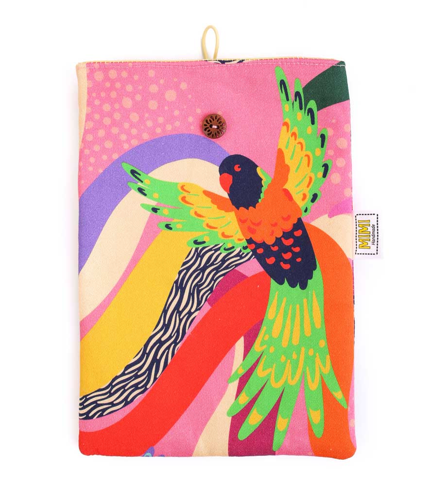 book-sleeve-bright-colours-parrot-mimi-handmade