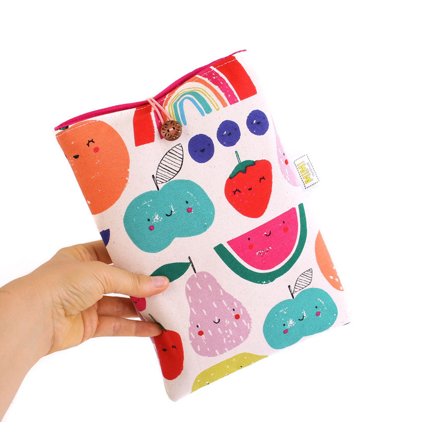 book-sleeve-colourful-smiling-fruit-pattern