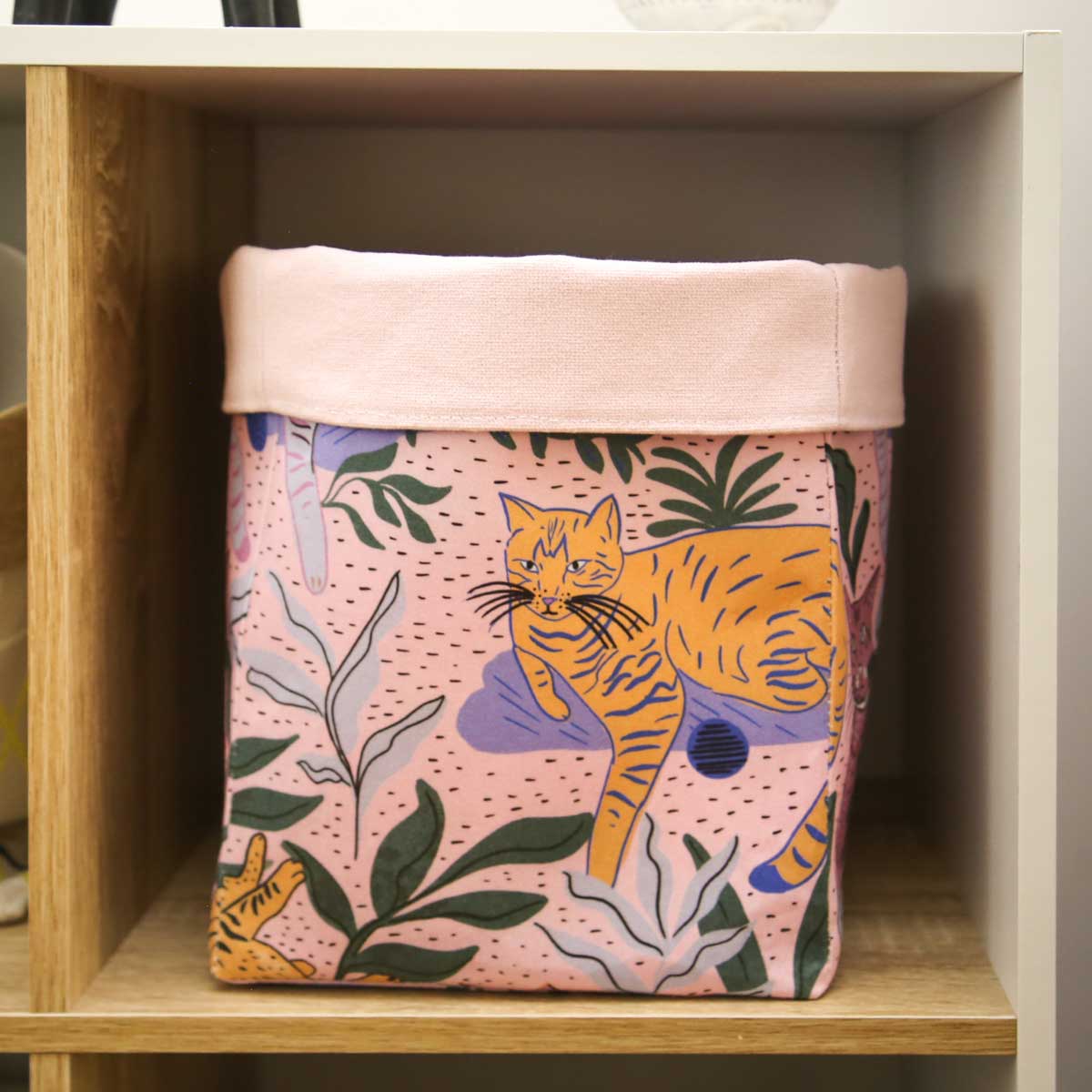cube-basket-for-shelf-pink-cat-print-mimi-handmade-australia