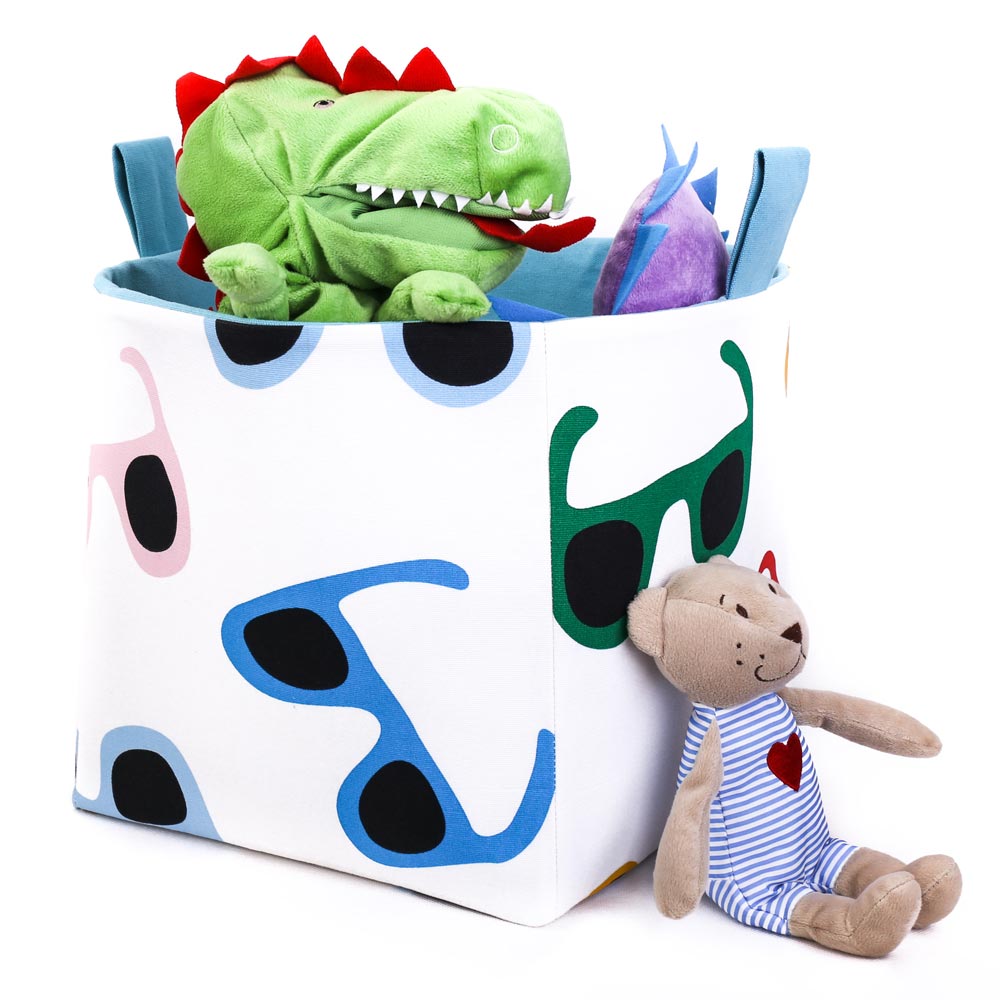 Load image into Gallery viewer, cube-storage-boxes-for-toys-sunglasses-print-colourful-homewares-mimi-handmade-australia
