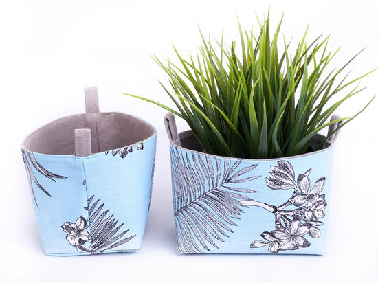 decorative-storage-baskets-blue-botanical-plant-pouch-monstera-homewares-mimi-handamde-australia