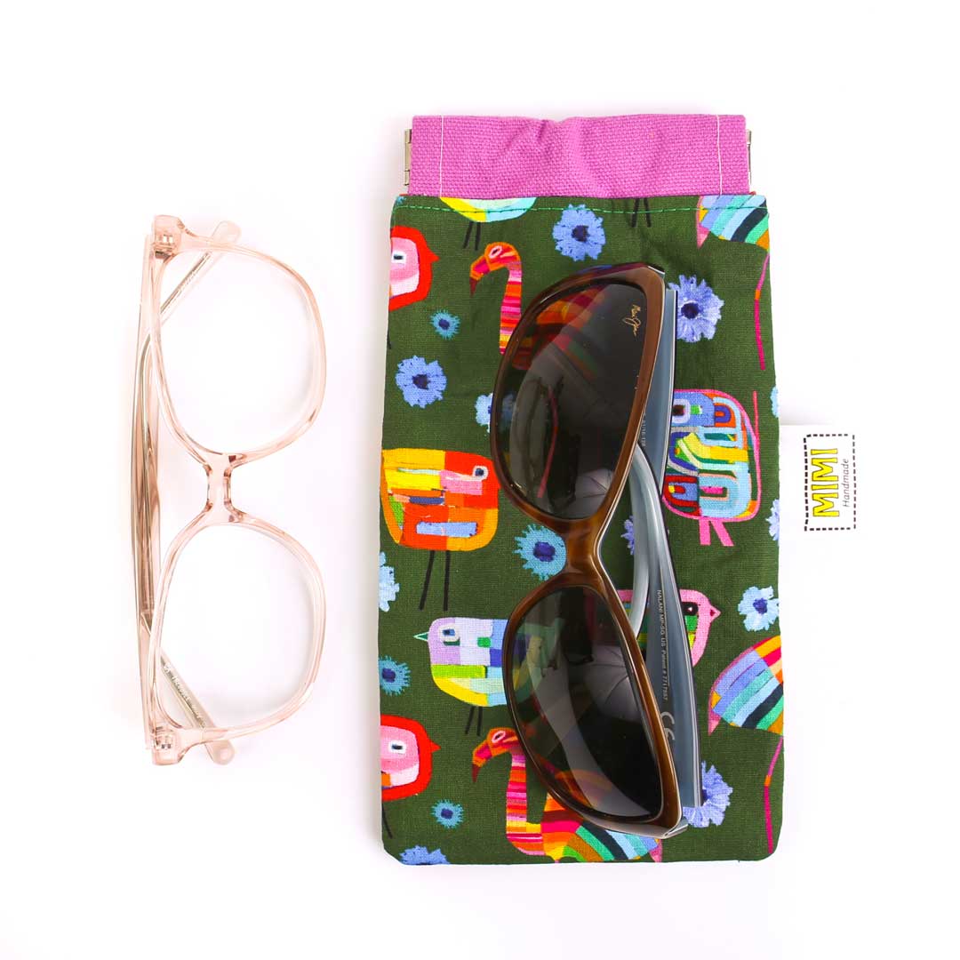 glasses-case-squeeze-closure-green-geometric-birds