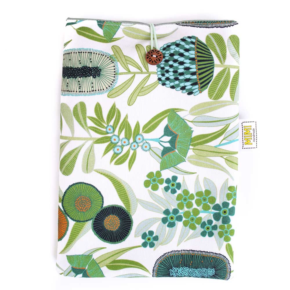 padded-book-sleeve-green-native-flower-pattern