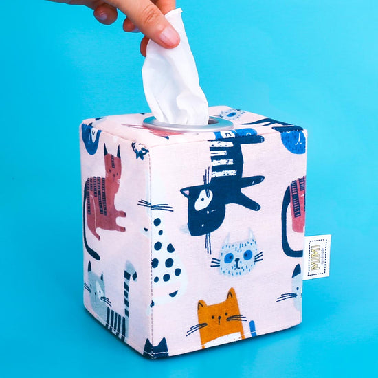 Load image into Gallery viewer, quirky-cat-pink-square-tissue-box-cover-by-MIMI-Handmade
