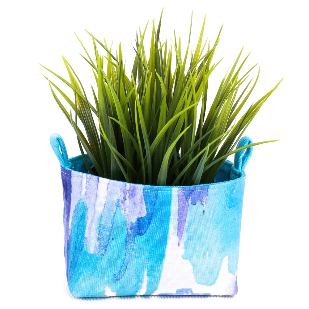 small-basket-blue-watercolour-with-plant-coastal-decor-mimi-handmade-australia