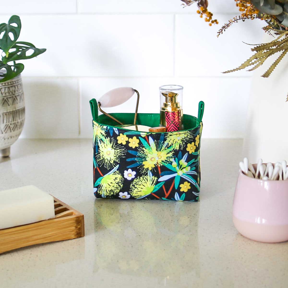 small-storage-basket-bathroom-yellow-flowering-gum-botanical-homewares-mimi-handmade-australia