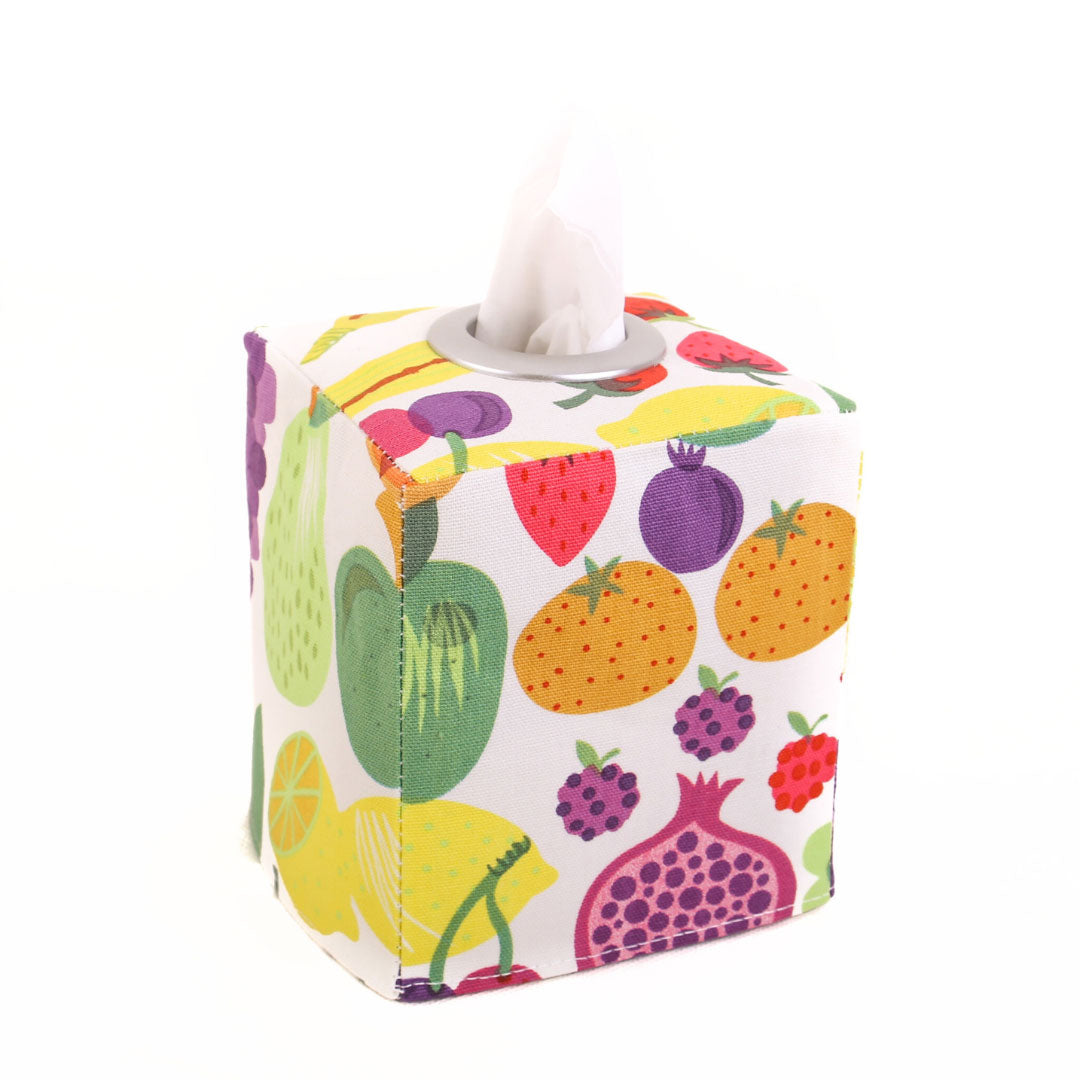 Tissue box cover with colourful fruit pattern 