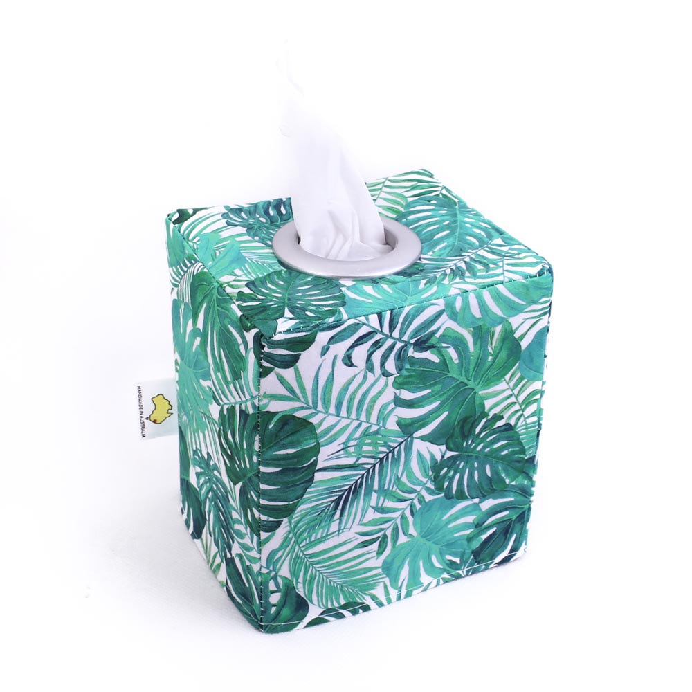 square-tissue-box-cover-green-monstera-tropical-homewares-mimi-handmade-australia