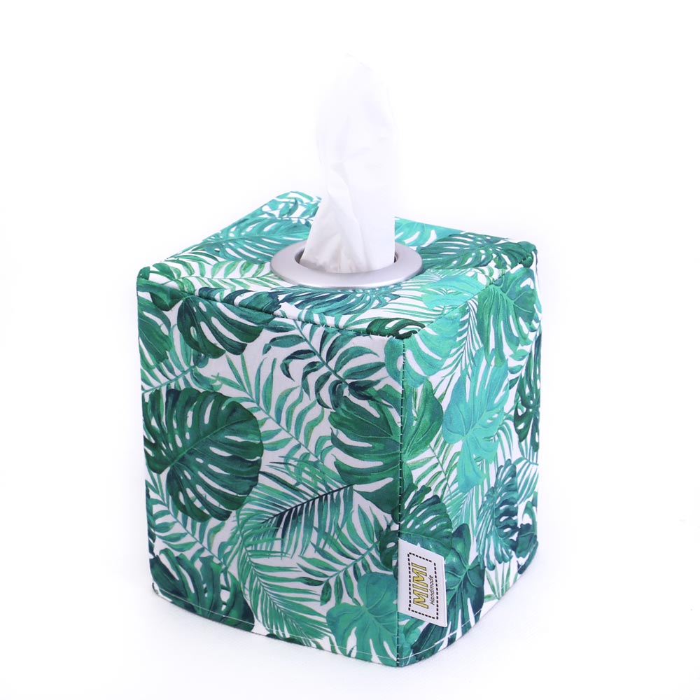 square-tissue-box-cover-green-monstera-tropical-homewares-mimi-handmade