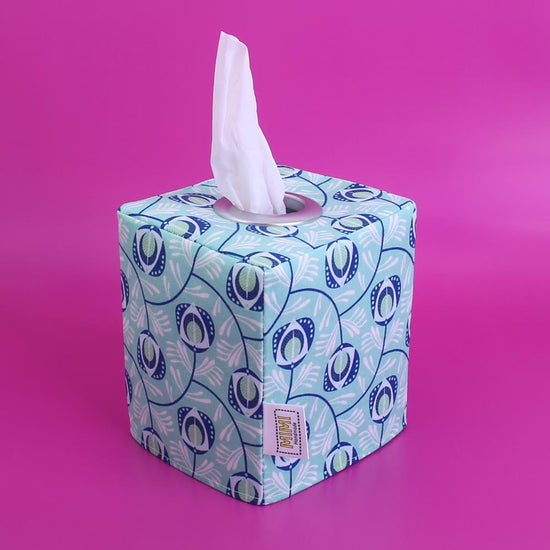 square-tissue-box-cover-mint-art-deco-geometric-floral-print-mimi-handmade-australia