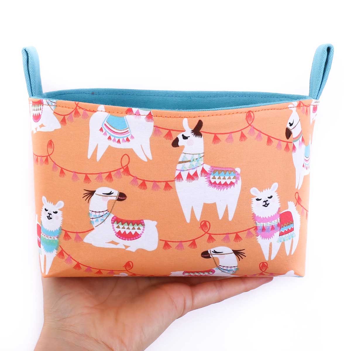 storage-basket-orange-party-llama-mimi-handmade-australia