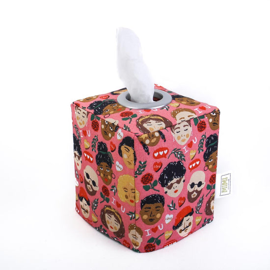 Load image into Gallery viewer, tissue-box-cover-love-faces-print-rockabilly-style-mimi-handmade-australia
