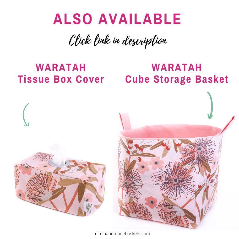 Load image into Gallery viewer, tissue-box-cover-pink-cube-storage-basket-waratah-australiana-gifts-mimi-handmade
