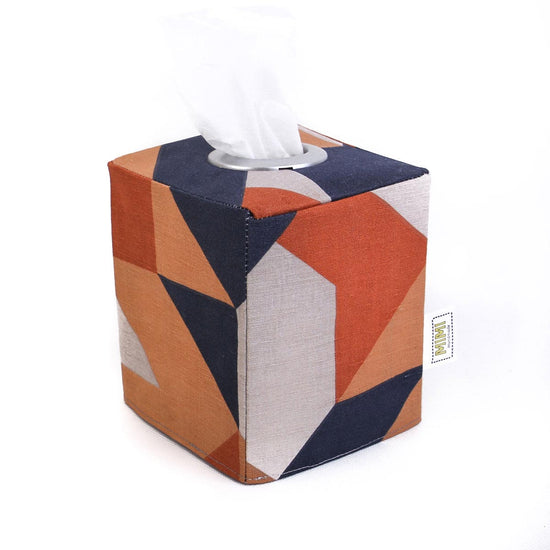 Load image into Gallery viewer, tissue-holder-box-earthy-tones-geometric-fabric-pattern
