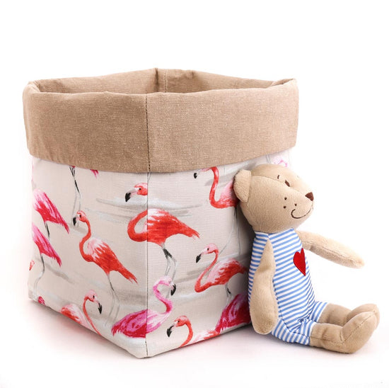 toy-storage-basket-flamingo-beige-collapsible-storage-cube-mimi-handmade-australia