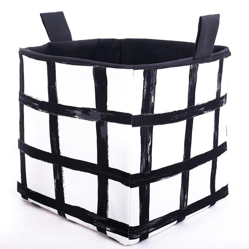 Load image into Gallery viewer, black and white canvas cube storage basket with two handles for shelves
