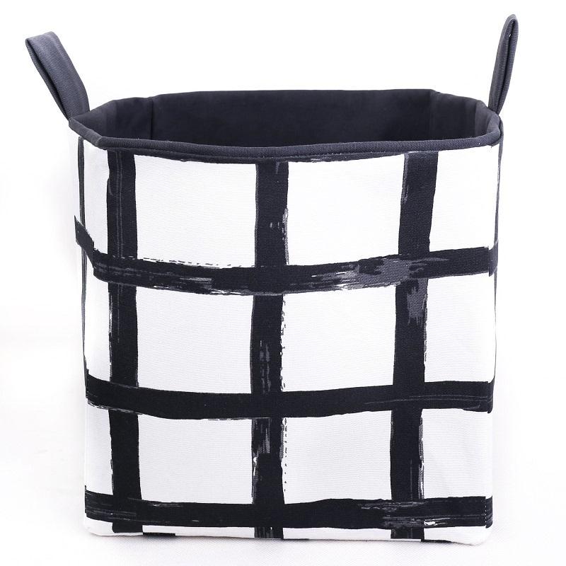 large foldable canvas toy storage basket with handles for Ikea cube shelves, monochrome Nursery decor, hand made in Australia by MIMI Handmade