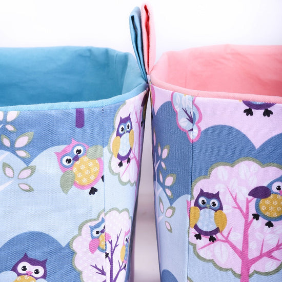 cube-storage-baskets-pink-blue-woodland owls-mimi-handmade-australia