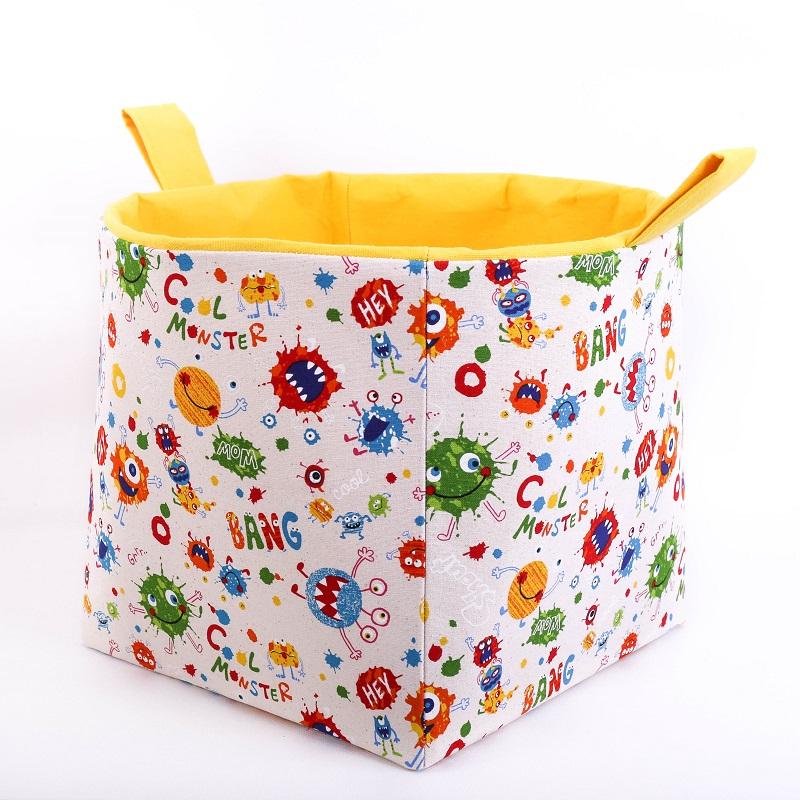 Load image into Gallery viewer, cube toy storage basket foldable yellow cool monsters
