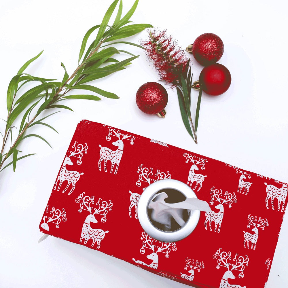 Scandi Christmas homeware decor, red reindeee tissue box cover, christmas table decor handmade by MIMI Handmade, NSW Australia 