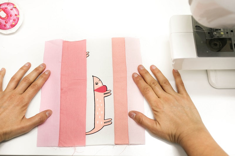 sewing-upcycled-fabric-pink-sausage-dog-mimi-handmade-baskets-australia
